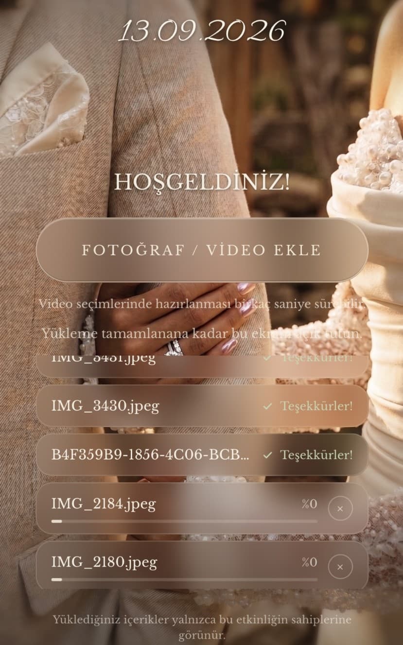 The list showing upload progress for photos and videos