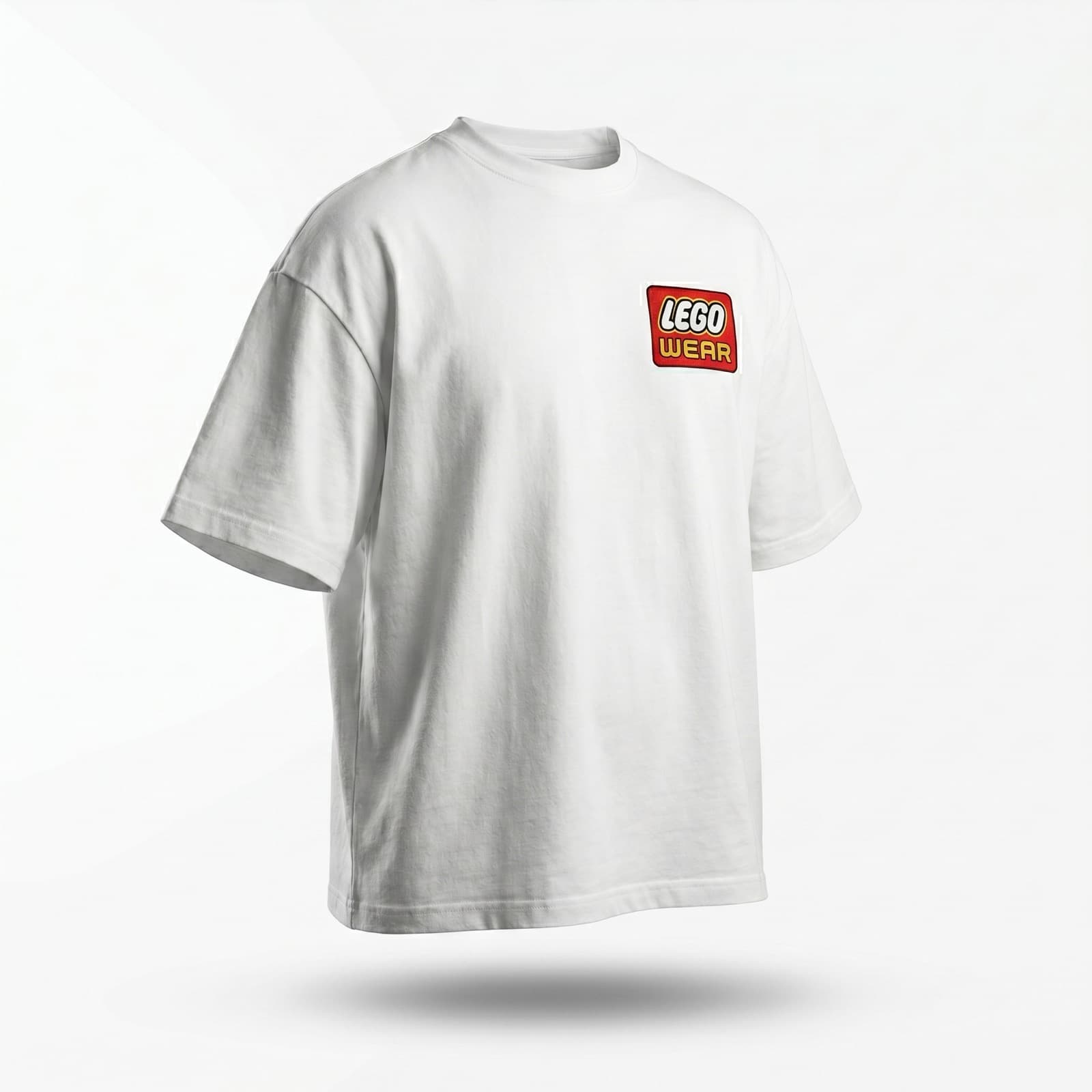 Close-up of the embroidered LEGO logo on the chest