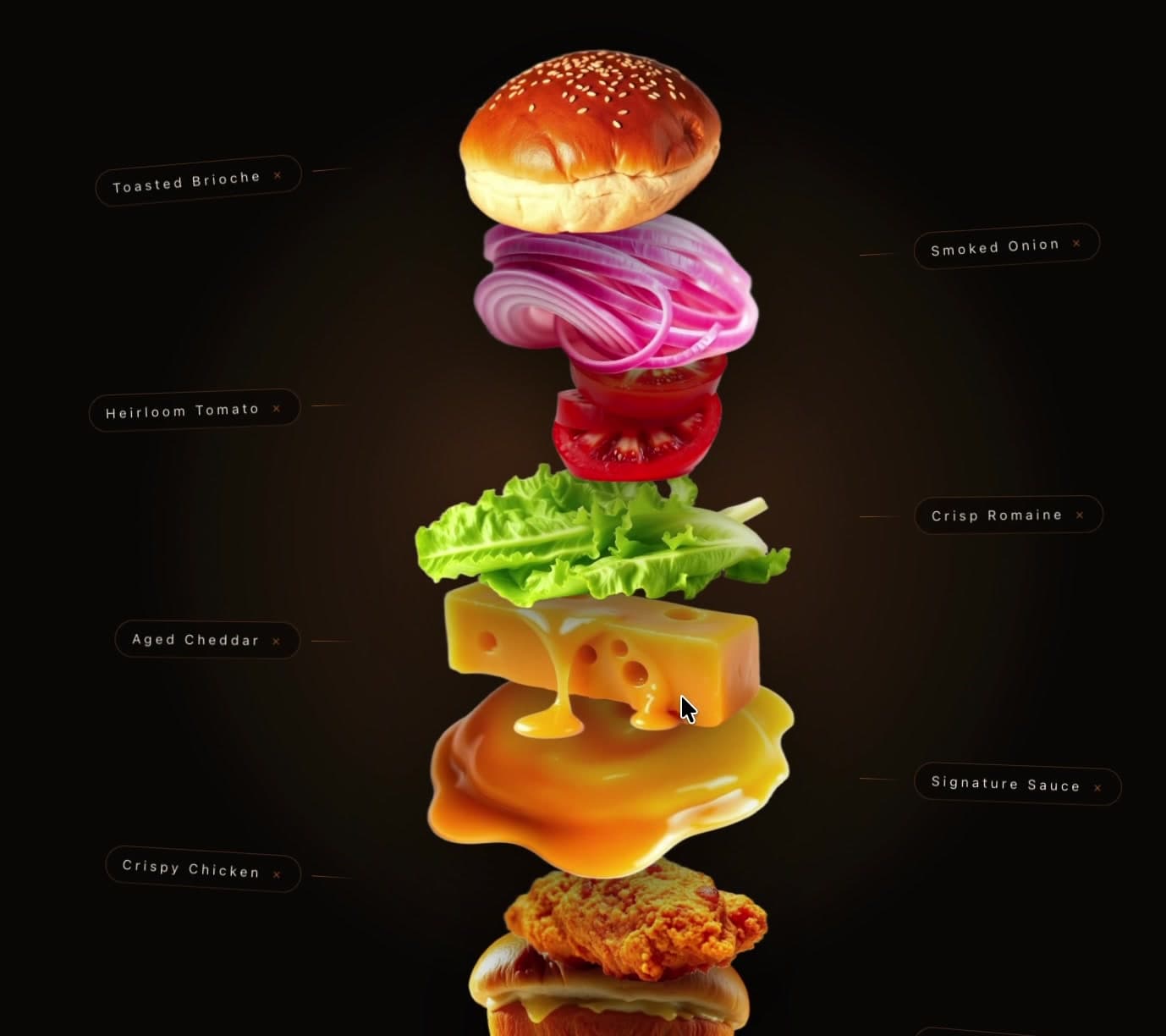 A video of the 'Eight layers, one obsession' section, with each ingredient labelled layer by layer