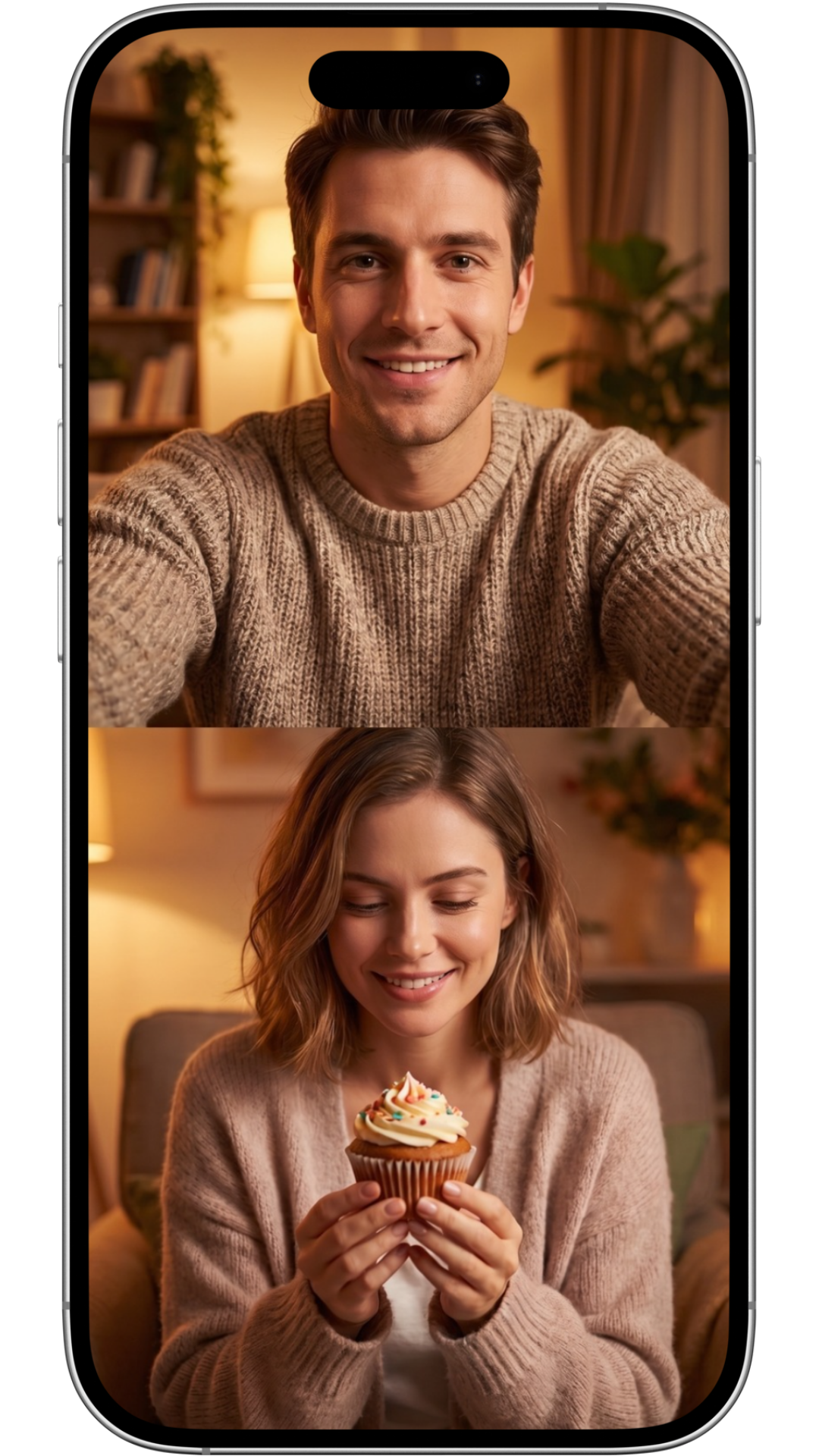 Places both camera views within a balanced split-screen composition