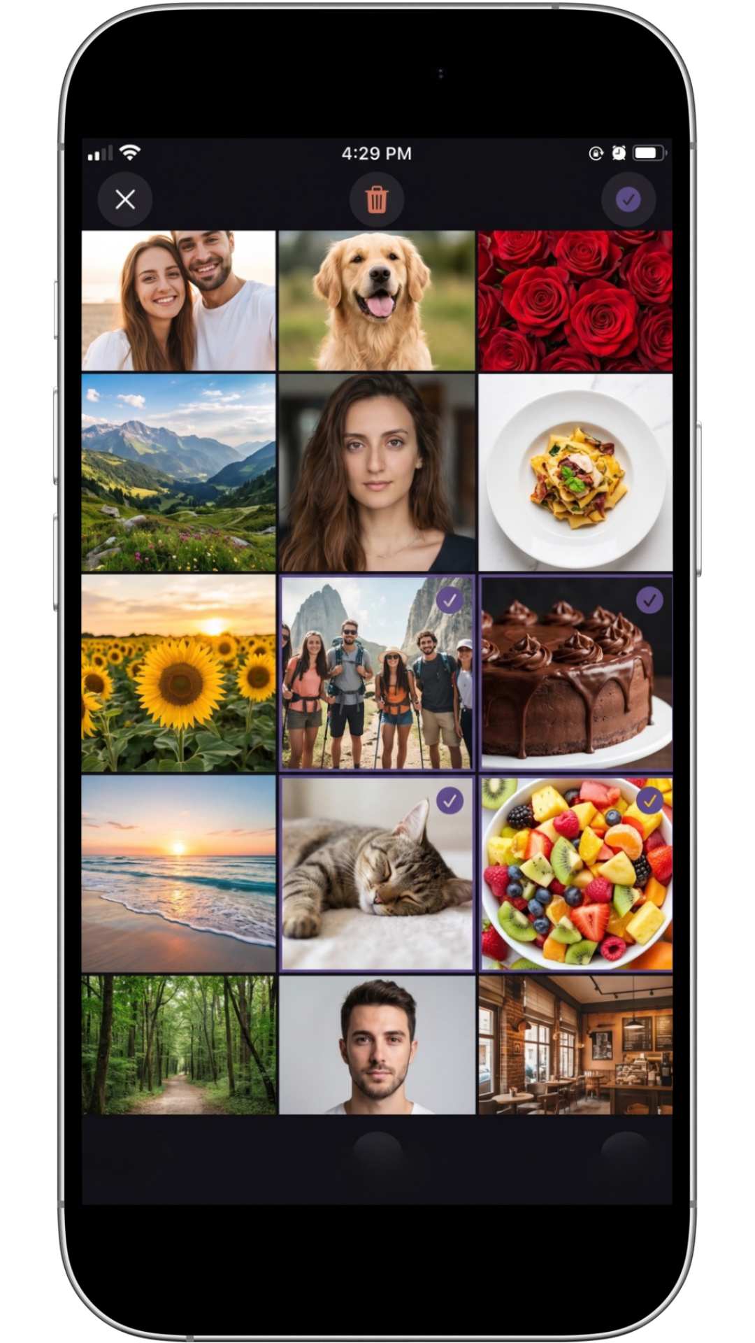 The gallery screen, giving an organized view of captures saved on the user's device