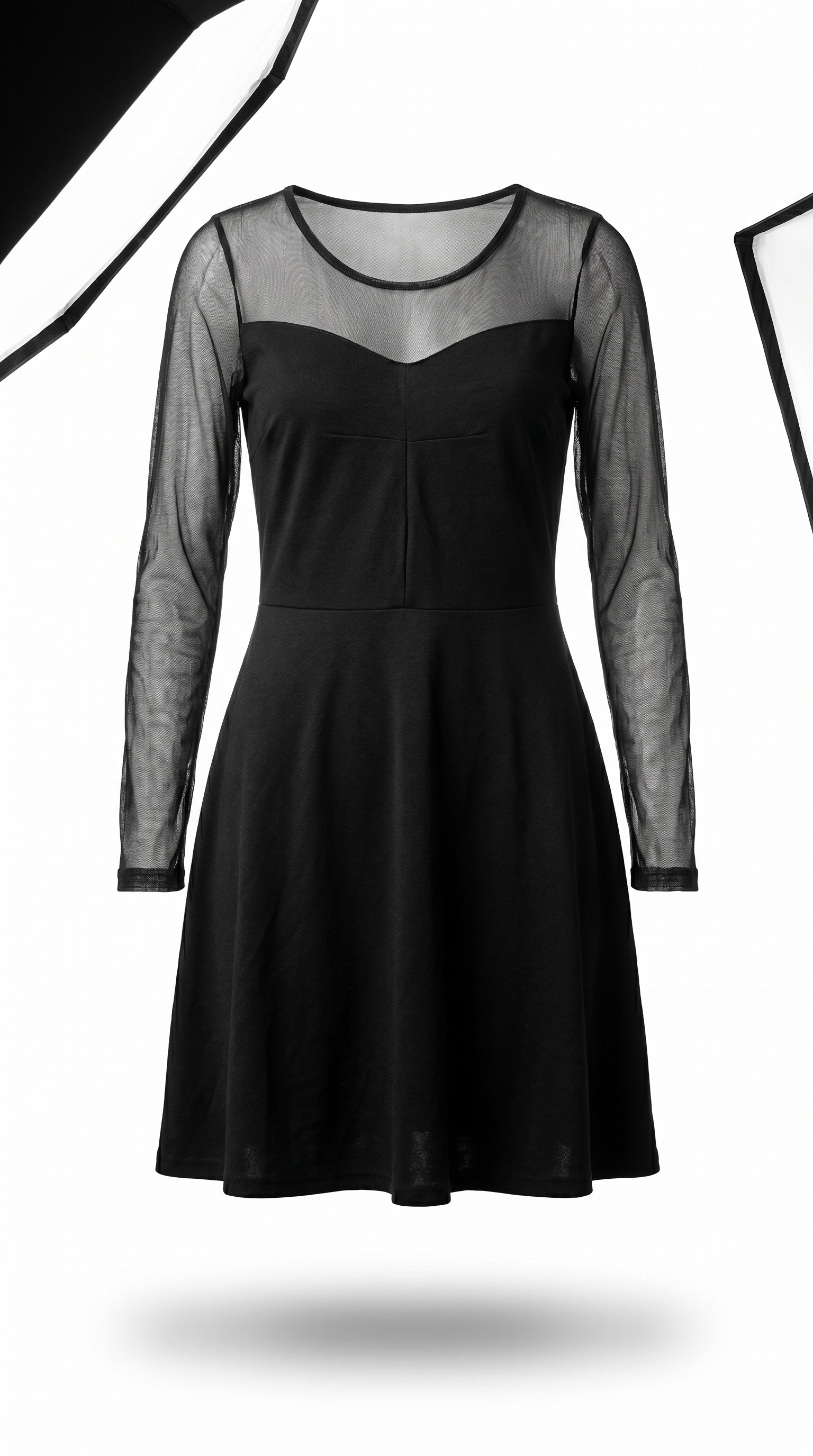 A black mesh-detail dress recreated in the language of studio product photography