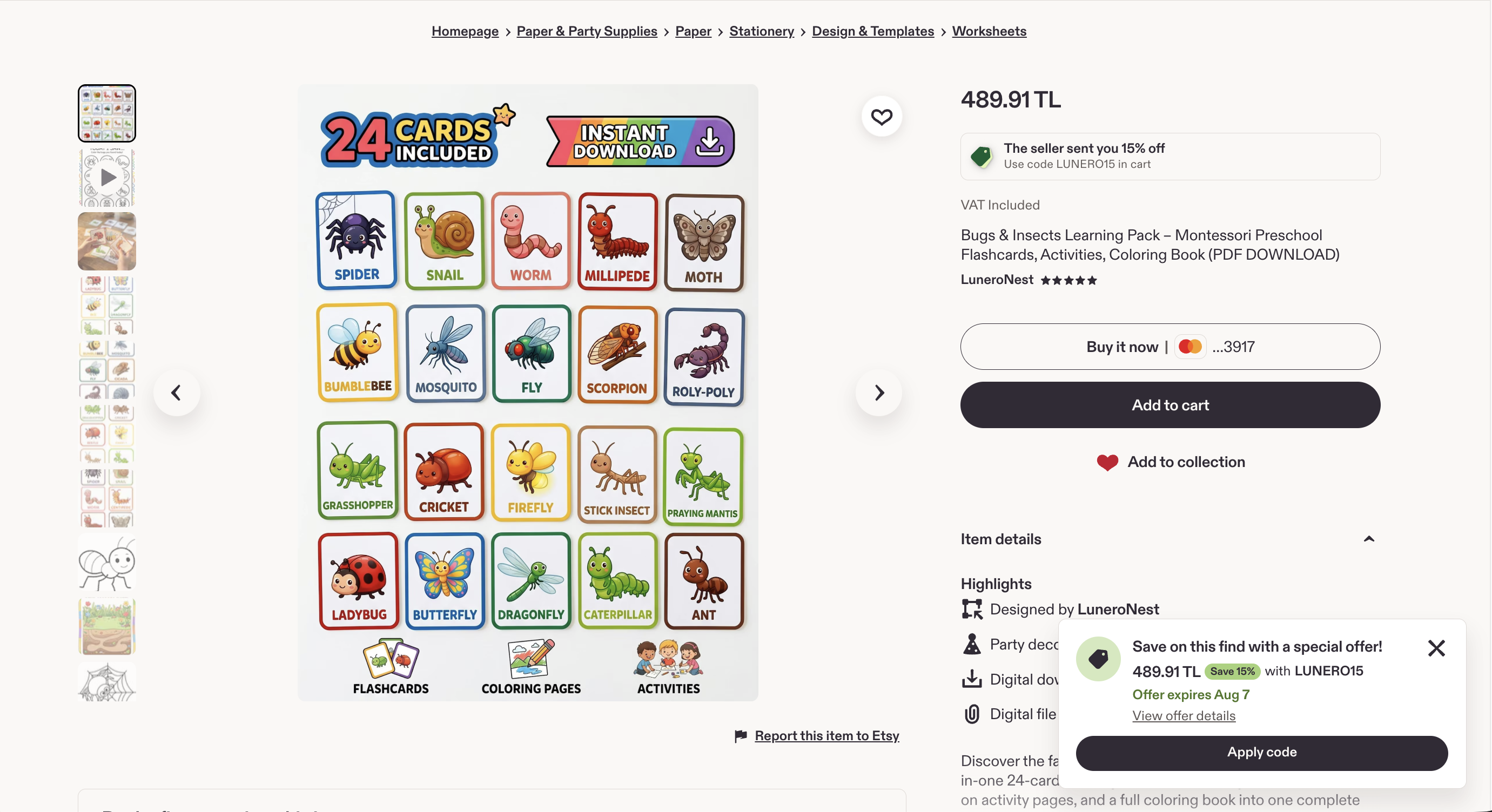 The Lunero Nest shop's listing management panel