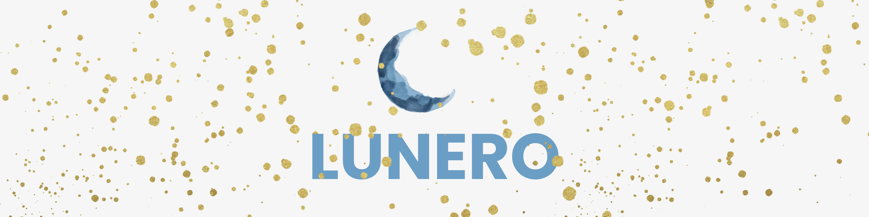 The Lunero Nest shop banner, a crescent moon and the 'LUNERO' wordmark on a gold-speckled ground