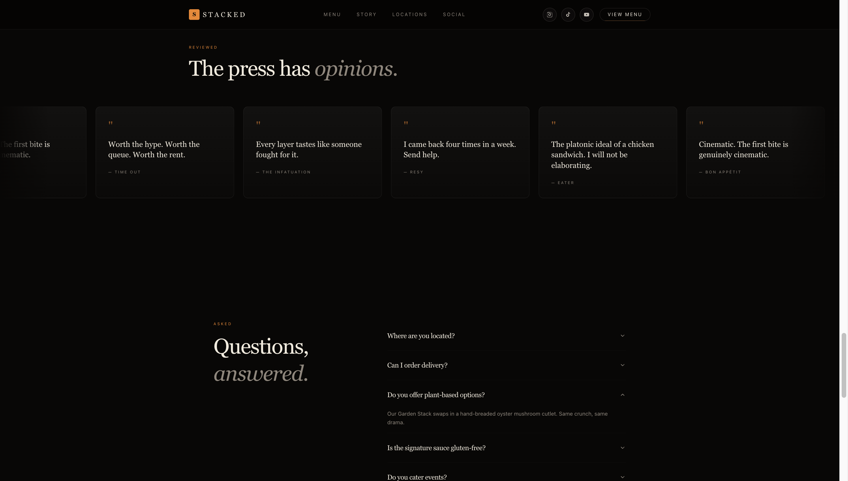The closing section with press quotes and frequently asked questions