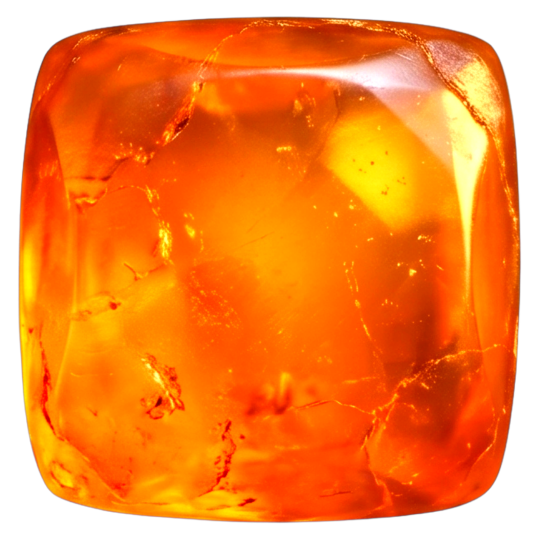 The Amber mineral, an orange stone block